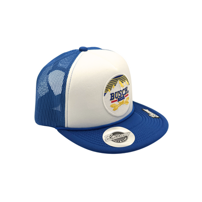 5-Panel Flatbill Foam Snapback Trucker Hat with Vintage-Style Busch Beer Patch