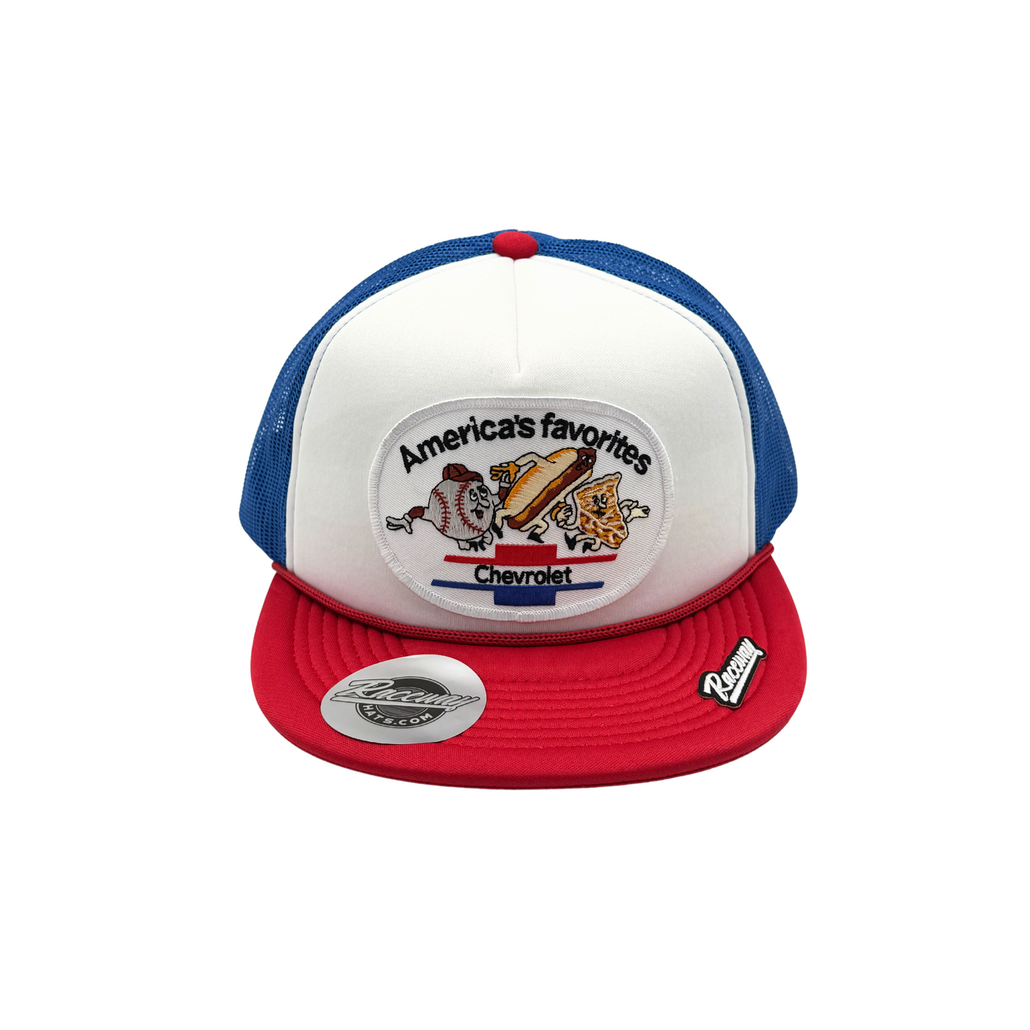 5-Panel Foam Snapback Flatbill Trucker Hat with Vintage-Style Chevrolet USA Patch