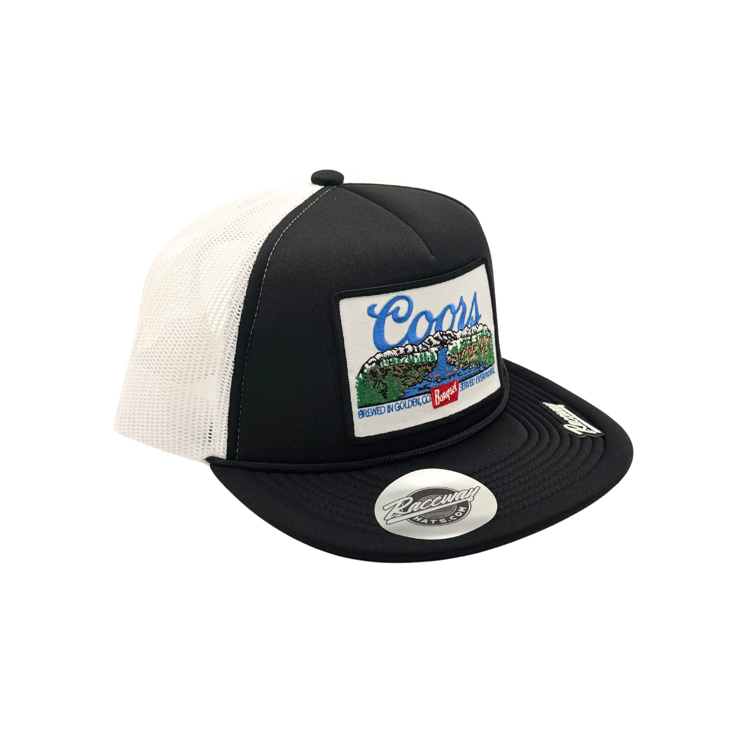 5-Panel Flatbill Foam Snapback Trucker Hat with Vintage-Style Coors Beer Patch