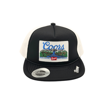 5-Panel Flatbill Foam Snapback Trucker Hat with Vintage-Style Coors Beer Patch