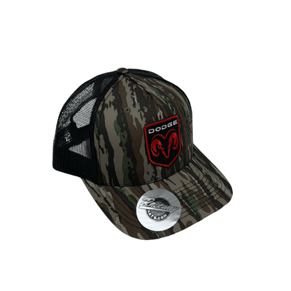 6-Panel Camo Snapback Trucker Hat with Dodge Ram Patch