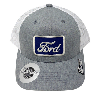 6-Panel Snapback Trucker Hat with Vintage Square Ford Patch