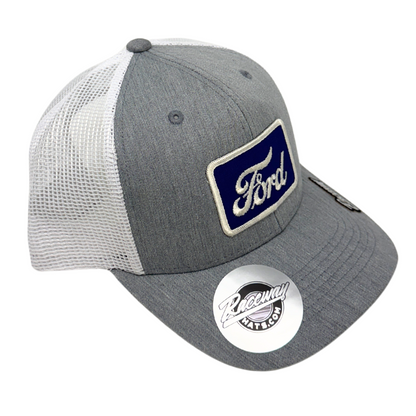 6-Panel Snapback Trucker Hat with Vintage Square Ford Patch