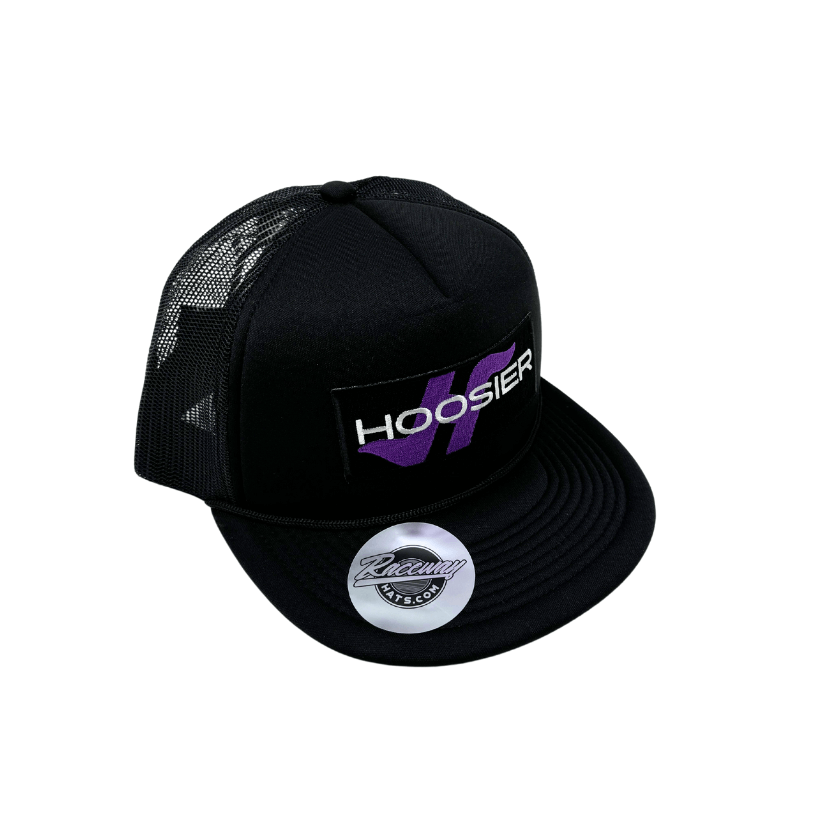 Readymade Hoosier Tire Patch Pressed onto New Decky 6026 Classic 5-Panel Foam Trucker Hats