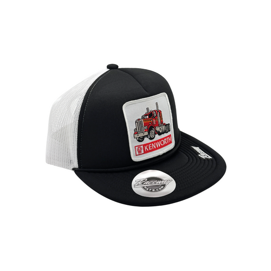 5-Panel Flatbill Foam Snapback Trucker Hat with Vintage-Style Kenworth Trucks Patch