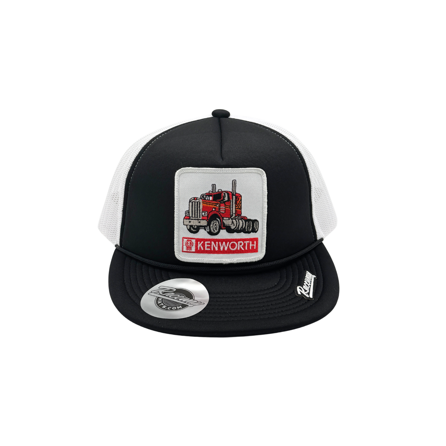 5-Panel Flatbill Foam Snapback Trucker Hat with Vintage-Style Kenworth Trucks Patch