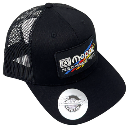 6-Panel Snapback Trucker Hat with Vintage-Style Mopar Performance Parts Patch