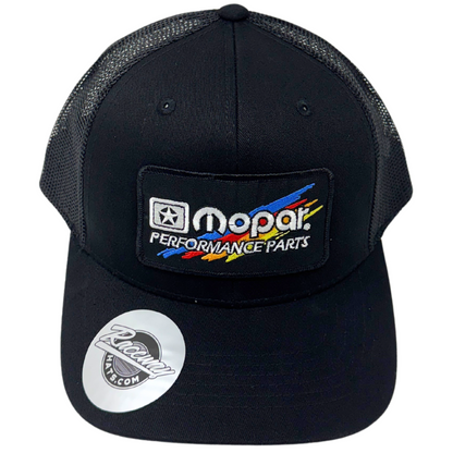 6-Panel Snapback Trucker Hat with Vintage-Style Mopar Performance Parts Patch