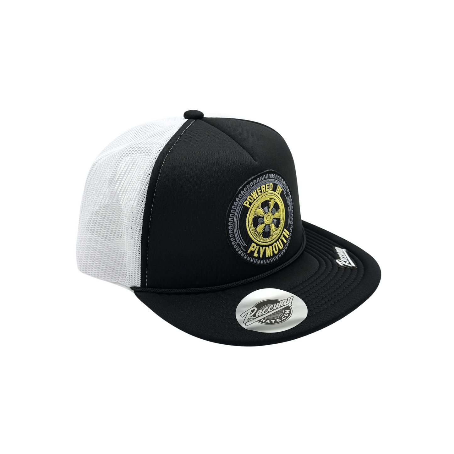 5-Panel Foam Snapback Flatbill Trucker Hat with Vintage-Style Plymouth Patch