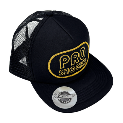 5-Panel Flatbill Foam Snapback Trucker Hat with Vintage Pro Shocks Patch