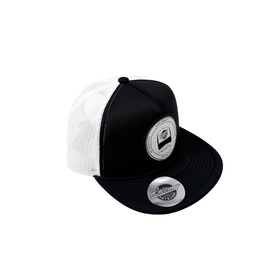 5-Panel Flatbill Foam Snapback Trucker Hat with Raceway Hats Seal Patch