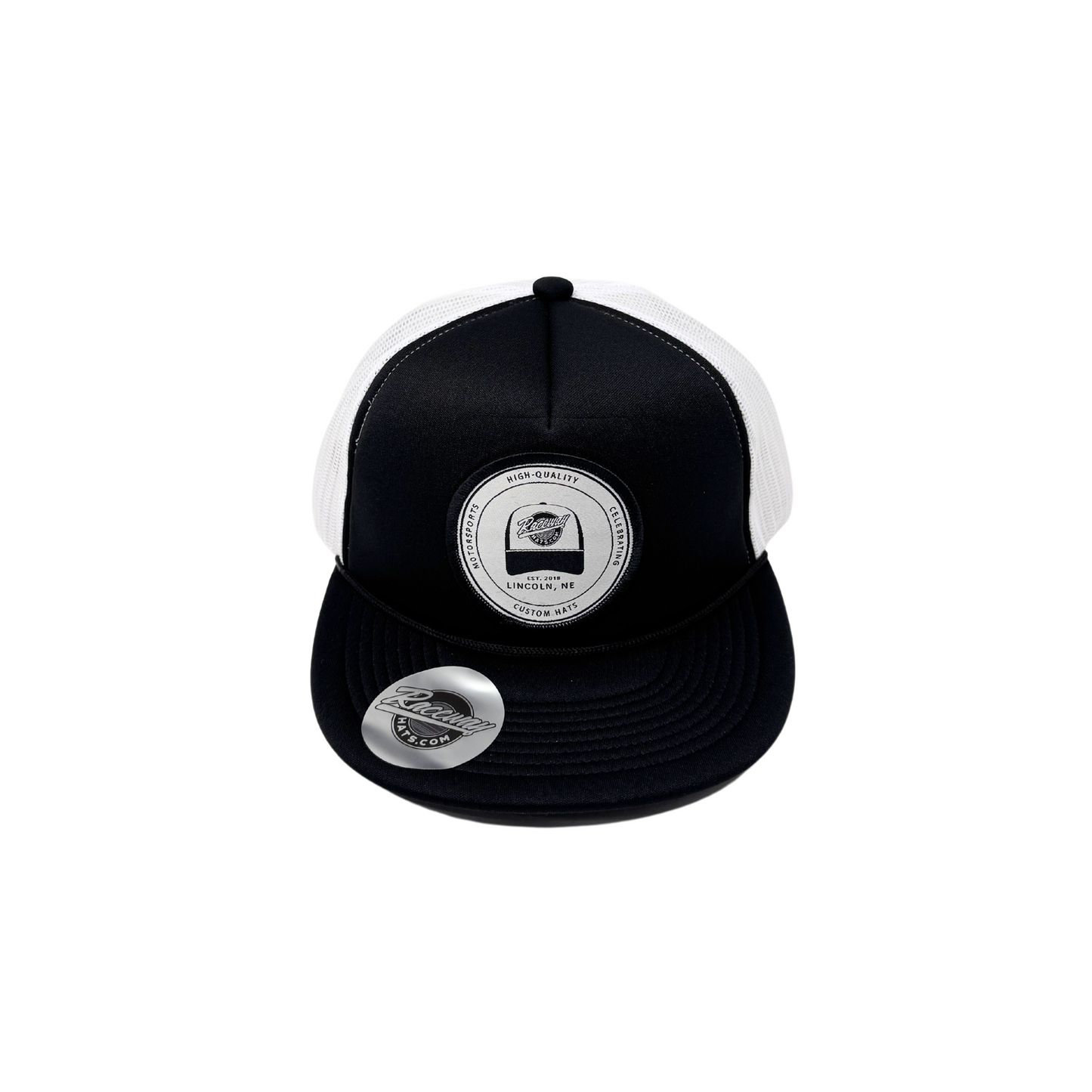 5-Panel Flatbill Foam Snapback Trucker Hat with Raceway Hats Seal Patch