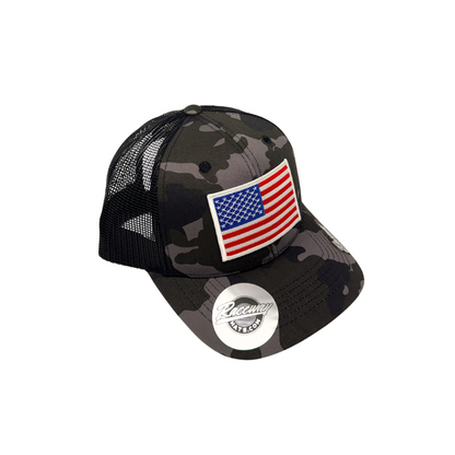 6-Panel Snapback Trucker Hat with American Flag Patch