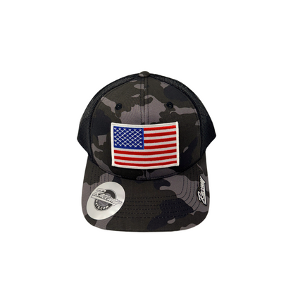 6-Panel Snapback Trucker Hat with American Flag Patch