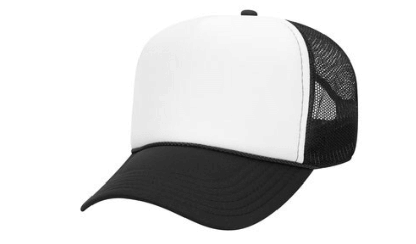 white and black trucker rope hat