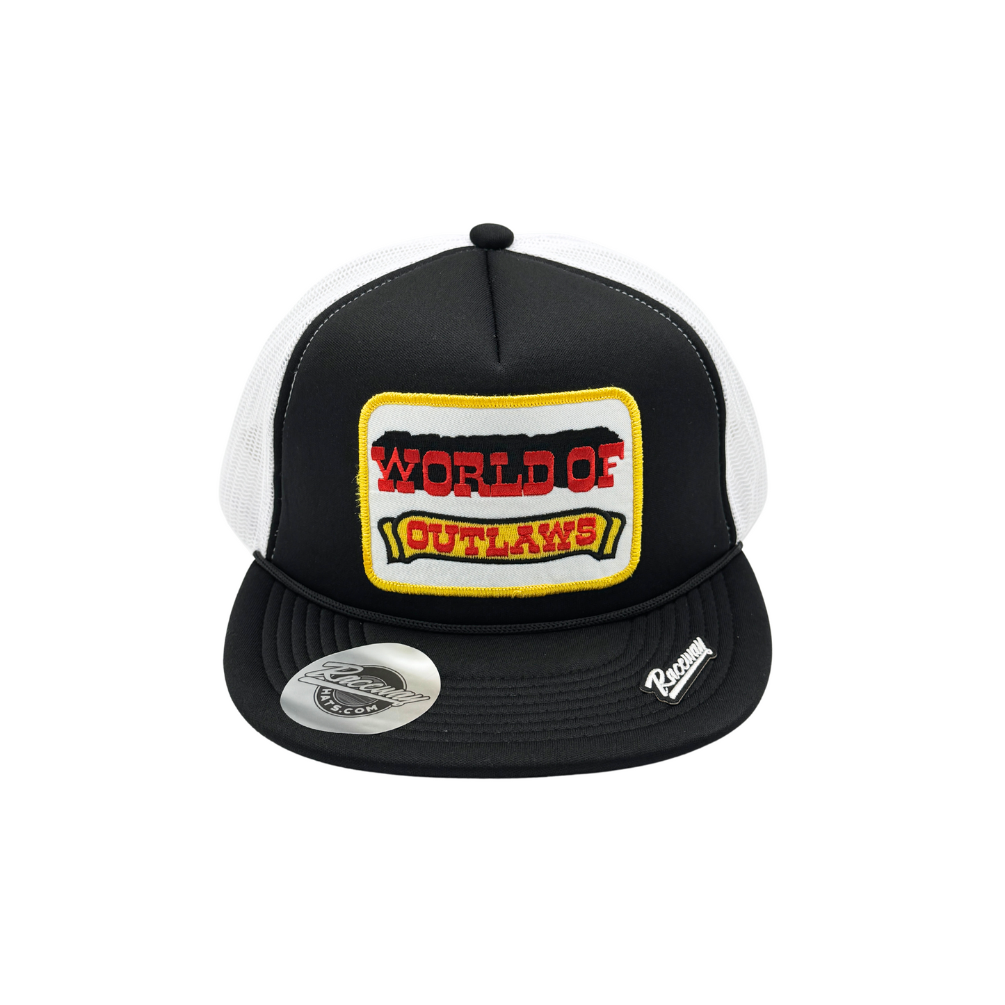 5-Panel Foam Snapback Flatbill Trucker Hat with Vintage-Style World of Outlaws Patch