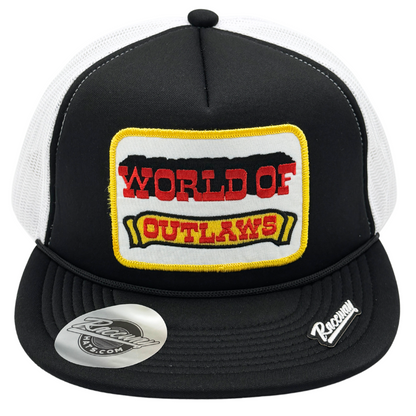 5-Panel Foam Snapback Flatbill Trucker Hat with Vintage-Style World of Outlaws Patch