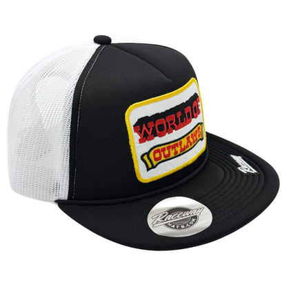 5-Panel Foam Snapback Flatbill Trucker Hat with Vintage-Style World of Outlaws Patch