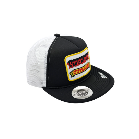 5-Panel Foam Snapback Flatbill Trucker Hat with Vintage-Style World of Outlaws Patch