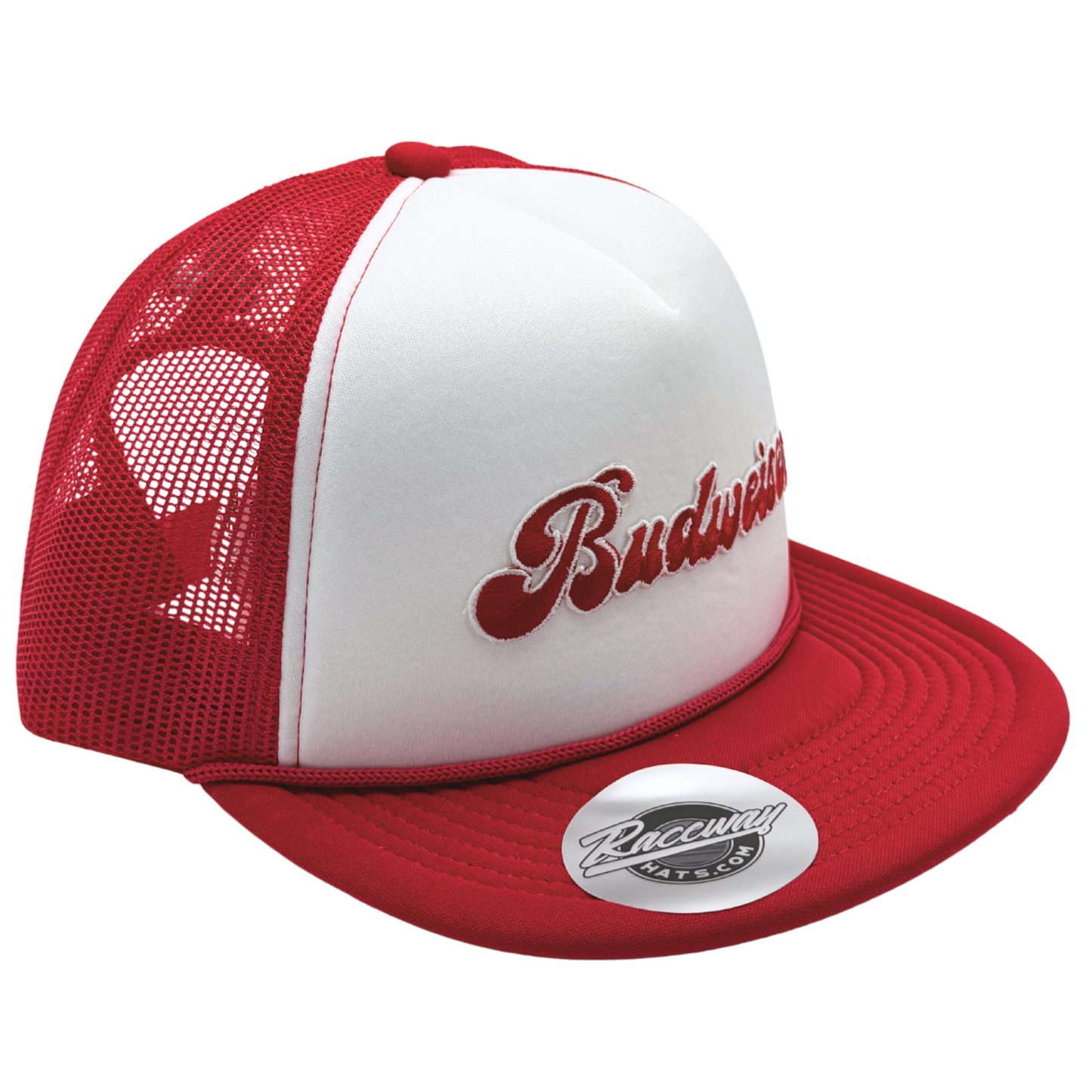 5-Panel Foam Snapback Flatbill Trucker Hat with Vintage Budiweiser Script Patch