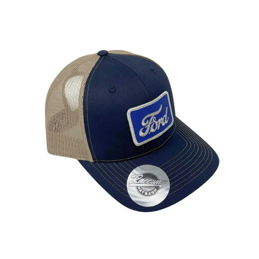 Vintage Style Ford Square Patch Heat-Pressed onto New Richardson 112 Trucker Hat