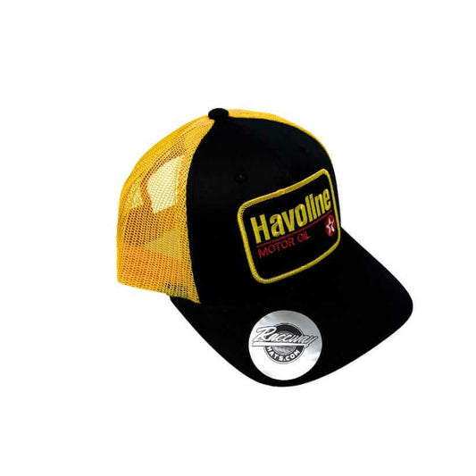 Readymade Vintage Style Havoline Oil Patch Pressed onto New Decky 6021 6-Panel Trucker Hat