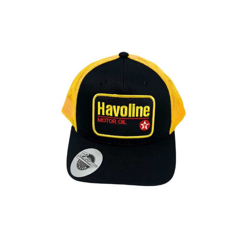 Readymade Vintage Style Havoline Oil Patch Pressed onto New Decky 6021 6-Panel Trucker Hat