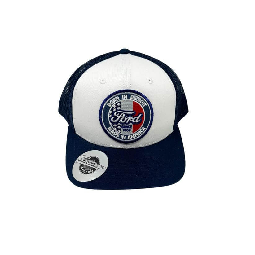 Readymade Vintage Style Ford Detroit Patch Pressed onto New Decky 6021 6-Panel Trucker Hat