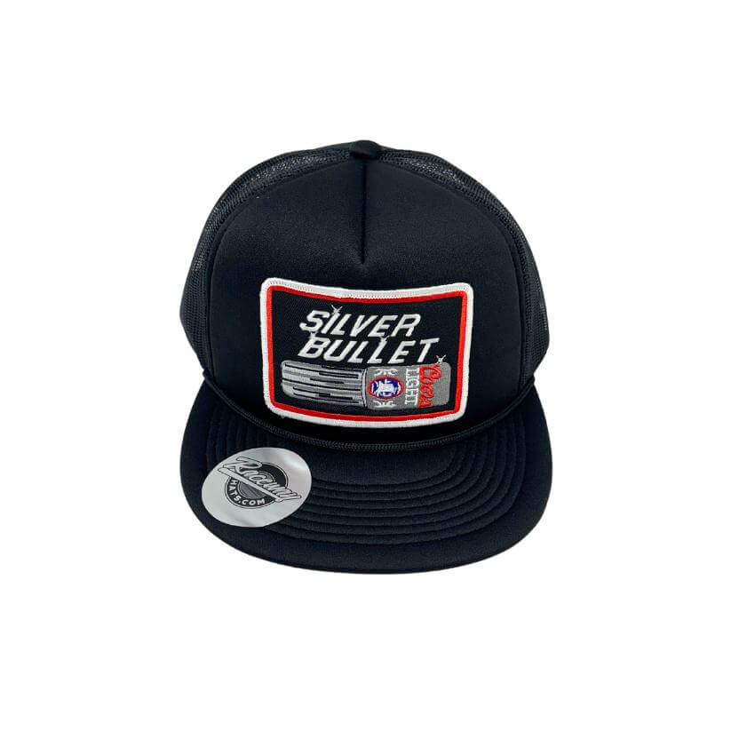 Readymade Vintage Style Coors Silver Bullet Patch Pressed onto New Decky 6026 Classic 5-Panel Foam Trucker Hat