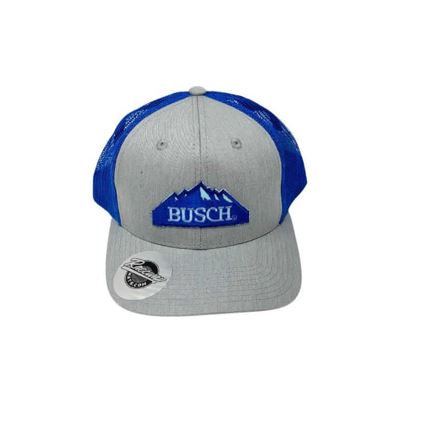 Readymade Vintage Busch Beer Mountains Patch Pressed onto New Decky 6021 6-Panel Trucker Hat