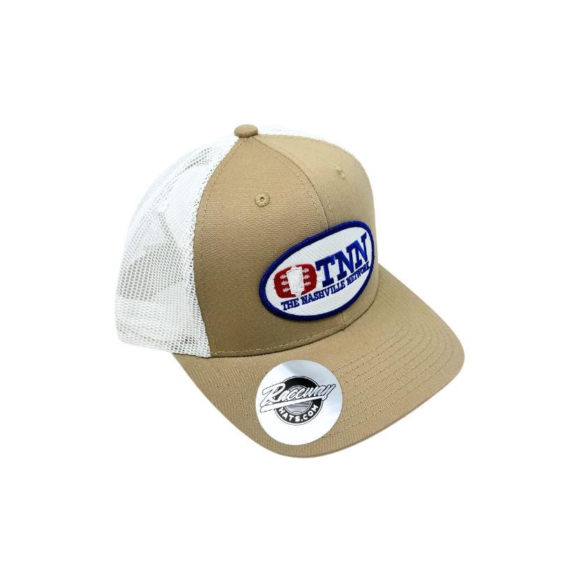 Readymade Vintage-Style TNN Patch Pressed onto New Decky 6021 6-Panel Trucker Hat