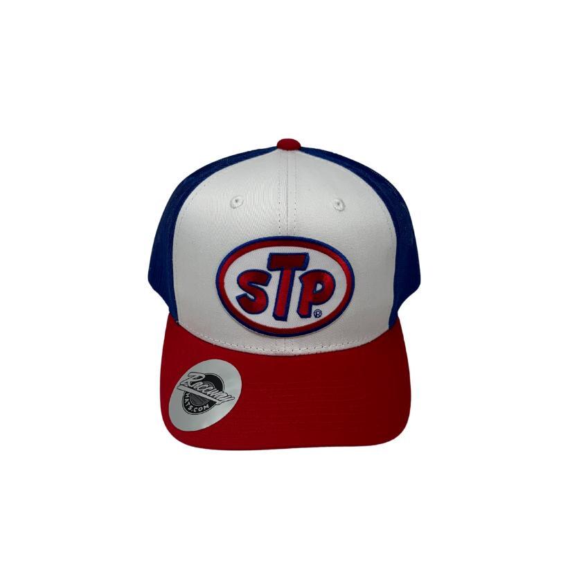 Readymade Vintage Style Alternate STP Patch Pressed onto New Decky 6021 6-Panel Trucker Hat