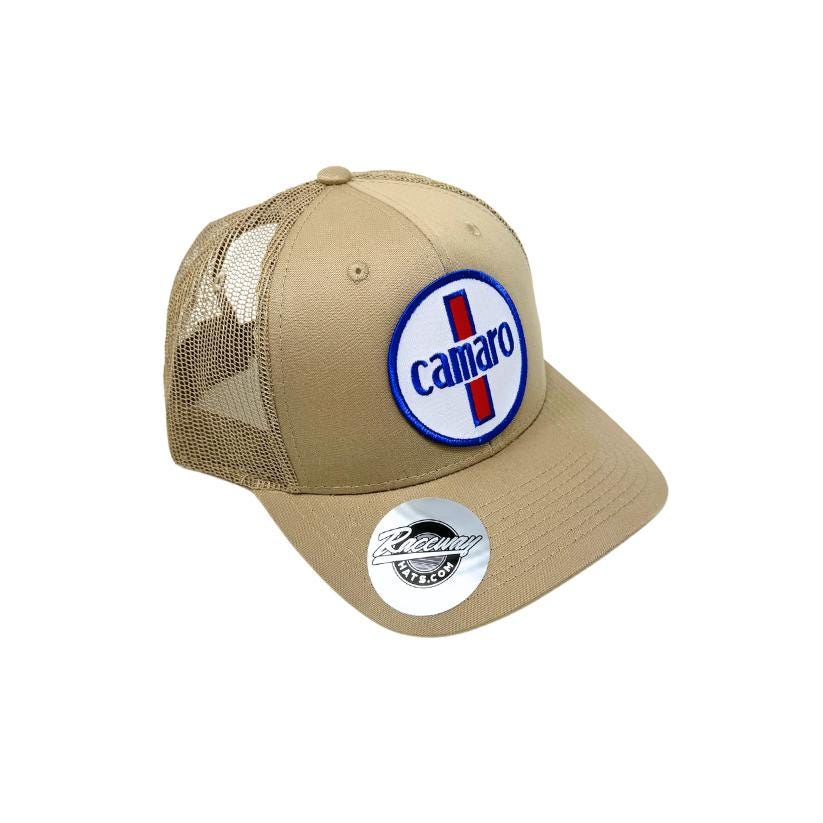 Readymade Vintage-Style Camaro Patch Pressed onto New Decky 6021 6-Panel Trucker Hat