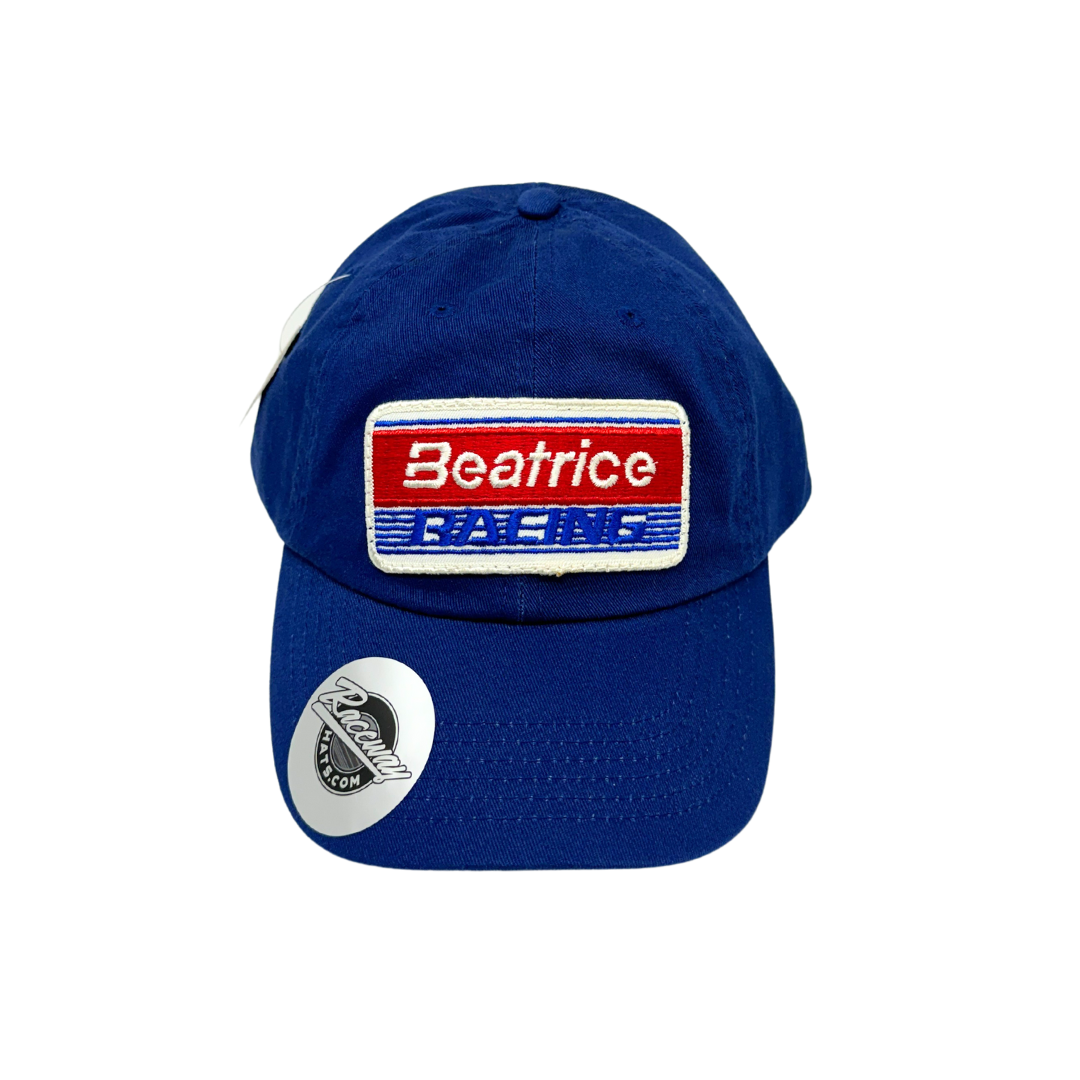 Readymade Vintage Beatrice Racing Patch on Yupoong 6245CM Unstructured Classic Dad Hat