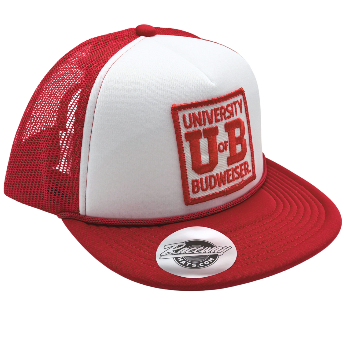 5-Panel Foam Snapback Flatbill Trucker Hat with Vintage University of Budweiser Patch